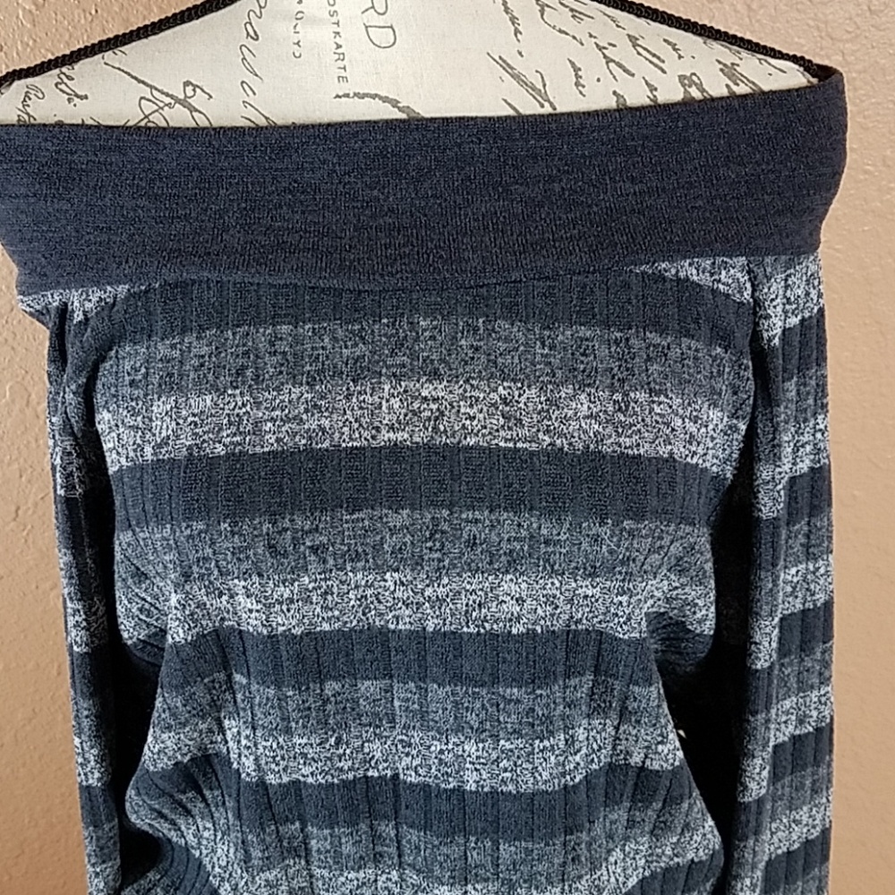 Black Stripe Off the Shoulder Cozy Sweater - Picture 4 of 4